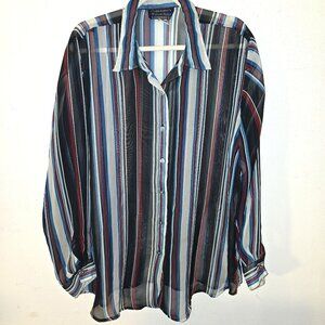 Willow Ridge Red White Blue Black Striped Sheer Blouse Size 1X